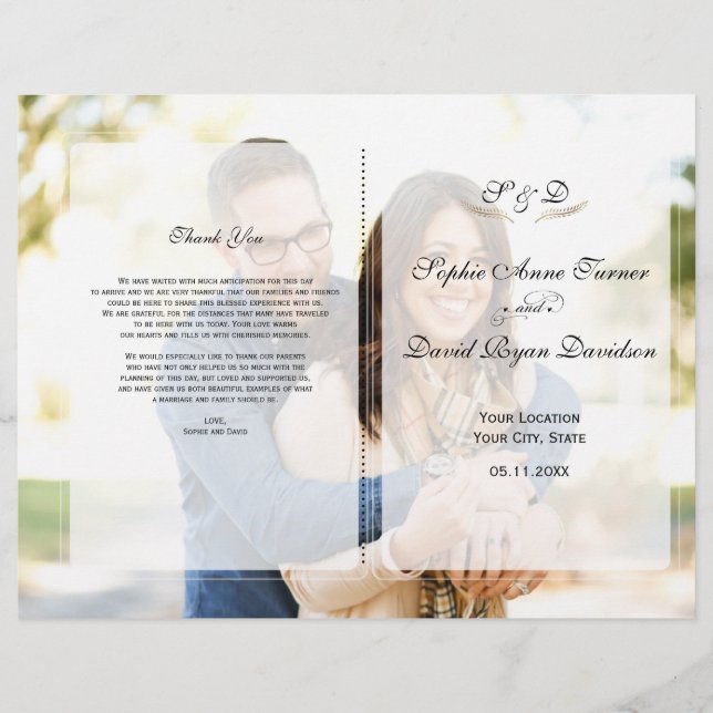 Whimsical Faded Photo Geometric Wedding Program (Front)