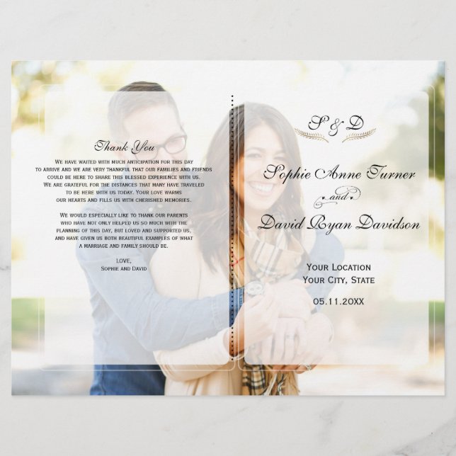 Whimsical Faded Photo Geometric Wedding Program (Front)