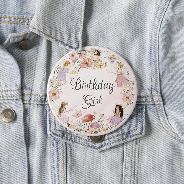 Whimsical Fairies Birthday Flower Garden Meadow 10 Cm Round Badge (In Situ)