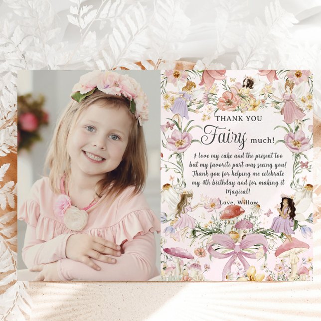 Whimsical Fairies Birthday Flower Garden Picture Thank You Card (Creator Uploaded)