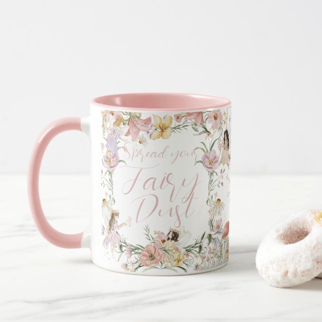 Whimsical Fairies Birthday Wildflower Meadow  Mug (With Donut)