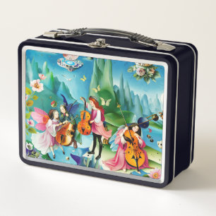 Whimsical Fairies Playing Cellos Metal Lunch Box