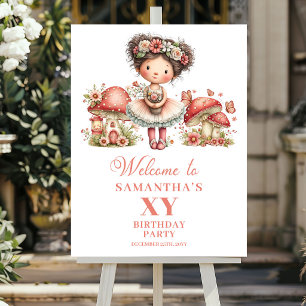 Whimsical Fairy 1st Birthday Blush Flowers Welcome Poster