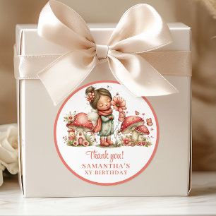 Whimsical Fairy 1st Birthday Blush Thank You Stick Classic Round Sticker