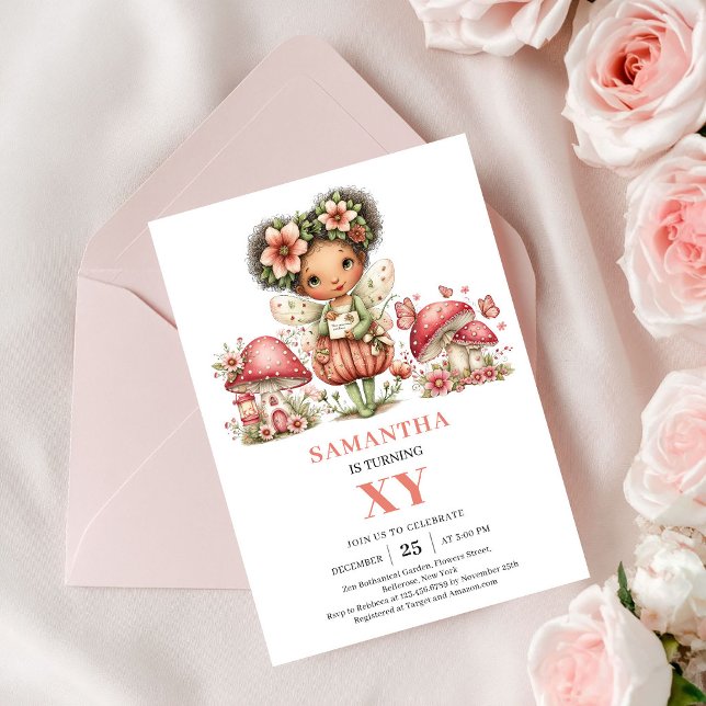 Whimsical Fairy 5th Birthday Blush Flowers Invite (Whimsical Fairy 5th Birthday Blush Flowers Invitation)