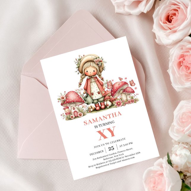 Whimsical Fairy 7th Birthday Blush Pink Invitation (Whimsical Fairy 7th Birthday Blush Pink Invitation)