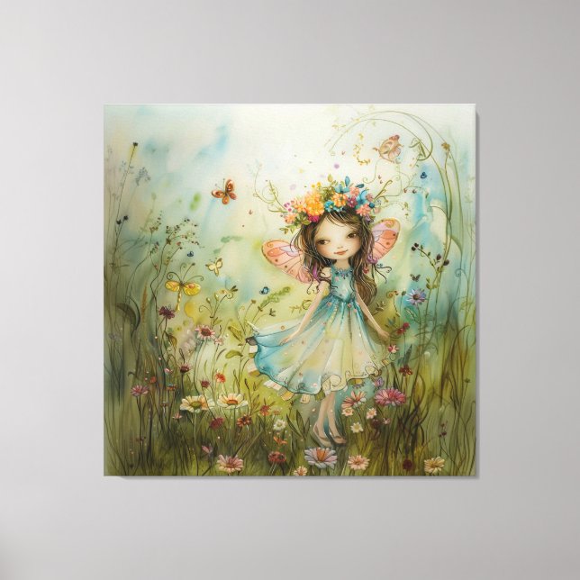 Whimsical Fairy and Wildflowers Canvas Print (Front)
