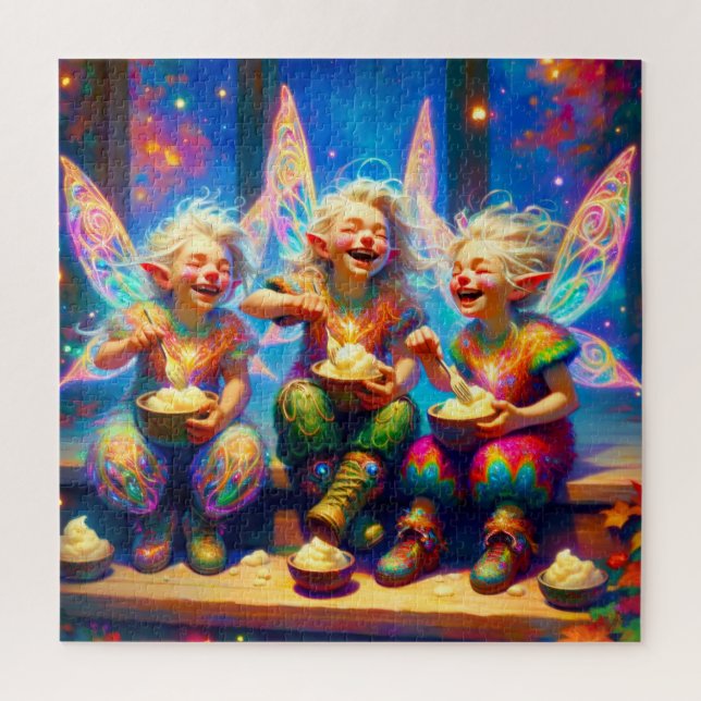 Whimsical Fairy Cousins Mashed Potatoes Fun Time Jigsaw Puzzle (Vertical)