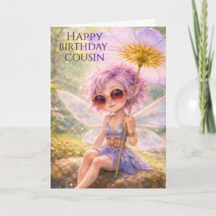Whimsical Fairy Dandelion–Cousin Happy Birthday  Card