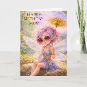 Whimsical Fairy Dandelion–Happy Birthday Mum Card