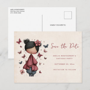 Whimsical Fairy Doll Retro Cute Announcement Postcard