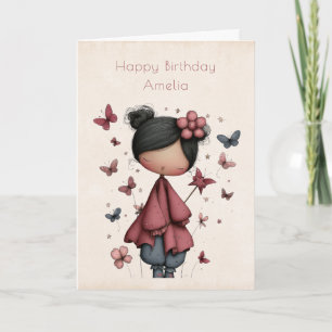 Whimsical Fairy Doll Retro Cute Birthday Card