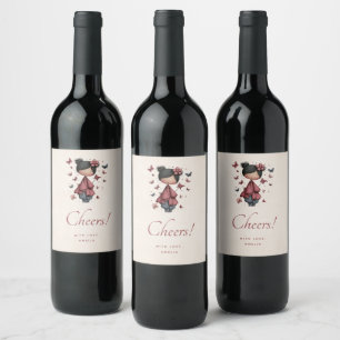 Whimsical Fairy Doll Retro Cute Cheers Wine Label