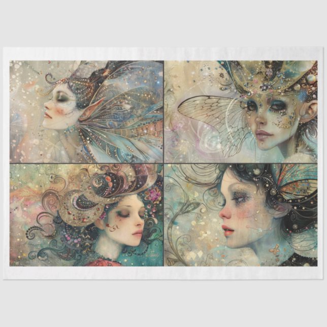 Whimsical Fairy Faces Scrapbooking Mixed Media 3 Tissue Paper (Front)