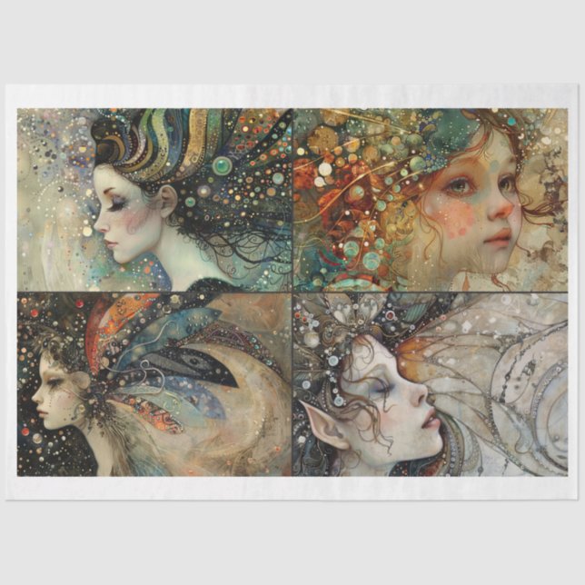 Whimsical Fairy Faces Scrapbooking Mixed Media Tissue Paper (Front)