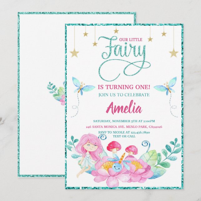 Whimsical Fairy First Magic Birthday Invitation (Front/Back)