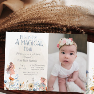 Whimsical Fairy First Magic Birthday Photo Invitation