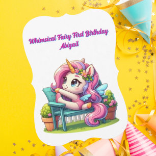 Whimsical Fairy First Unicorn Birthday Greeting Card