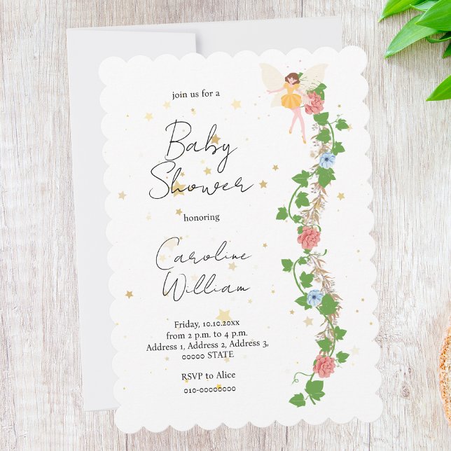 Whimsical Fairy Flower Vines Baby Bridal Shower Invitation (Creator Uploaded)