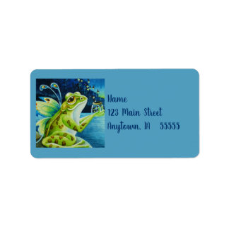 Whimsical Fairy Frog & Fireflies Watercolor Art  Label