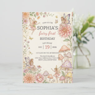 Whimsical Fairy Garden 1st Birthday Invitation