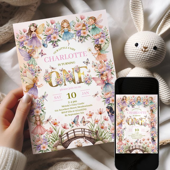 Whimsical fairy garden 1st birthday Invitation (Creator Uploaded)