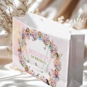 Whimsical fairy garden 1st birthday large gift bag