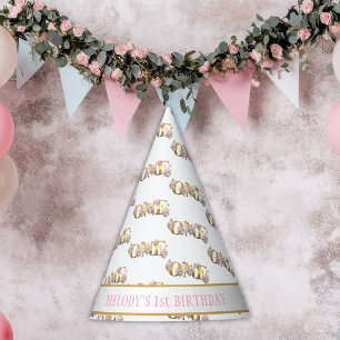 Whimsical fairy garden 1st birthday  party hat