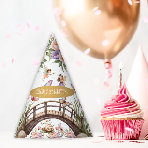Whimsical fairy garden 1st birthday  party hat