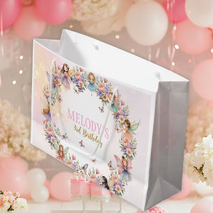 Whimsical fairy garden 3rd birthday large gift bag