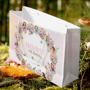 Whimsical fairy garden 6th birthday large gift bag