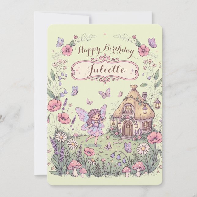 Whimsical Fairy Garden Customised Birthday Card  (Front)