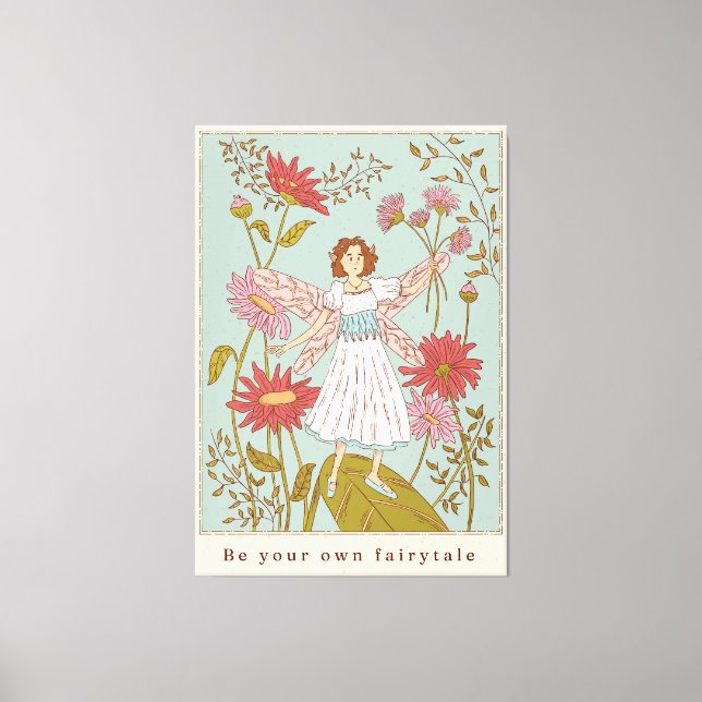 Whimsical Fairy Garden Fantasy Illustration Canvas Print (Front)