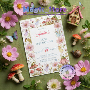 Whimsical Fairy Garden Floral Watercolor Birthday Invitation