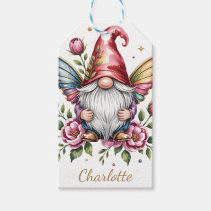 Whimsical Fairy Garden Gnome with Butterfly Wings Gift Tags