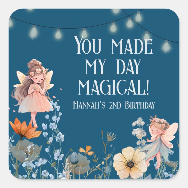 Whimsical Fairy Garden Magic Second Birthday Square Sticker (Front)