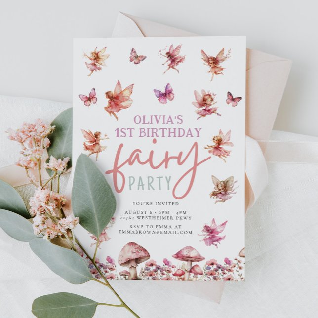 Whimsical Fairy Garden Mushroom 1st Birthday Invitation (Creator Uploaded)