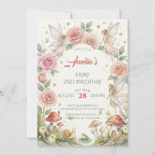 Whimsical Fairy Garden Watercolor Florals Birthday Invitation