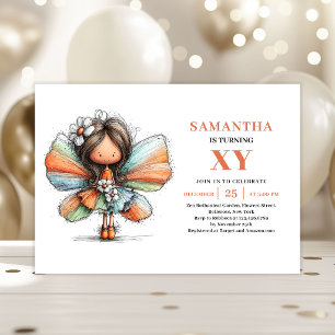 Whimsical Fairy Girl 1st Birthday Pastel Floral Invitation