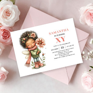 Whimsical Fairy Girl 4th Birthday Blush Pastel  Invitation