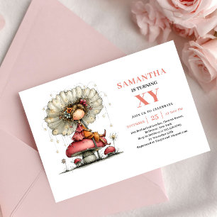 Whimsical Fairy Girl 5th Birthday Blush Pink Invitation