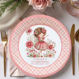 Whimsical Fairy Girl 6th Birthday Blush Floral  Paper Plate
