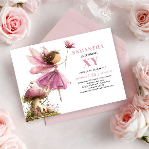 Whimsical Fairy Girl 6th Birthday Dusty Pink Invitation