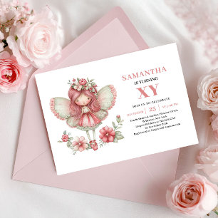Whimsical Fairy Girl 6th Birthday Pink Flowers   Invitation
