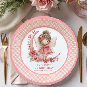Whimsical Fairy Girl 6th Birthday Pink Flowers  Paper Plate