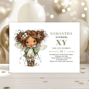 Whimsical Fairy Girl 6th Birthday Sage Green Invitation