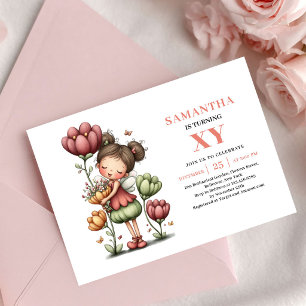 Whimsical Fairy Girl Birthday Pastel Floral Pink Invitation