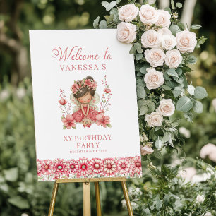 Whimsical Fairy Girl Blush Floral Birthday Welcome Poster