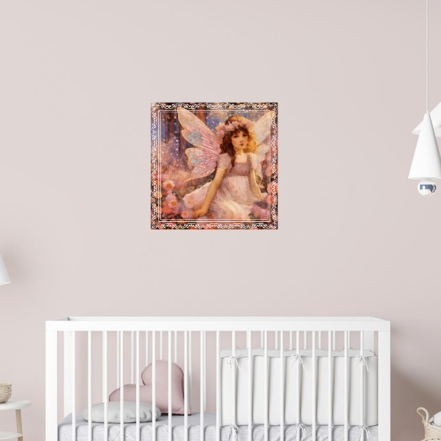 Whimsical Fairy in Dreamy Pink Floral Garden Poster (Nursery 2)