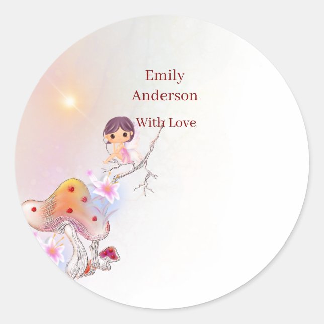 Whimsical Fairy Magical 4th Birthday round sticker (Front)
